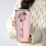 Embrace Your Story – Birth Flower & Name Travel Tumbler – A Cherished Companion for Her Special Moments - Image 6