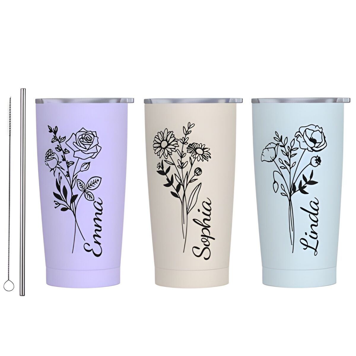 Custom birth flower tumbler with name for special moments