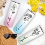 Embrace Your Birth Month's Bloom – Custom Floral Skinny Tumbler – A Cherished Keepsake for Sisters & Friends - Image 2