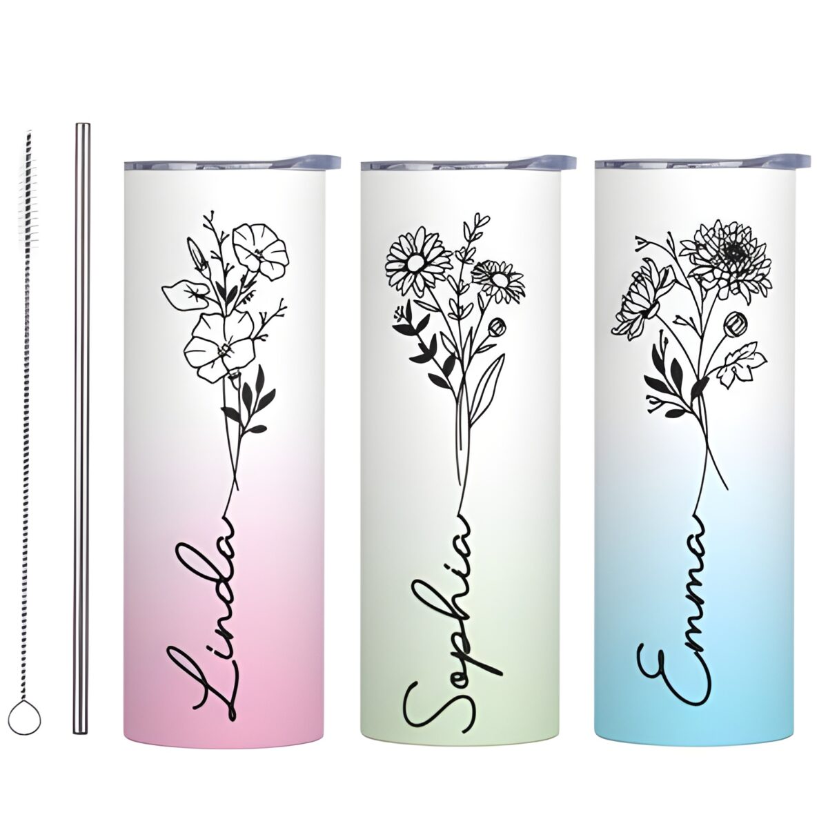 Custom floral skinny tumbler celebrating your birth month