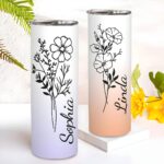 Embrace Every Sip – Custom Birth Flower Stainless Steel Tumbler – A Thoughtful Keepsake for Her Special Moments - Image 3