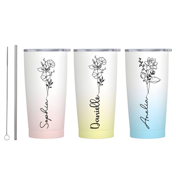 Personalized birth flower tumbler with name