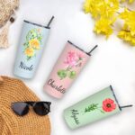 Embrace Your Birth Month’s Bloom – Watercolor Birth Flower Tumbler with Name – A Cherished Keepsake for Her Special Day - Image 2