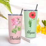 Embrace Your Birth Month’s Bloom – Watercolor Birth Flower Tumbler with Name – A Cherished Keepsake for Her Special Day - Image 3