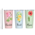Personalized birth flower tumbler with name
