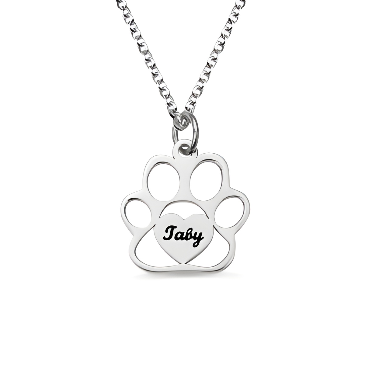 Heartfelt pet name necklace with pawprint design