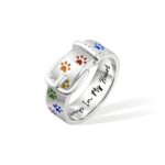 Custom pet memory ring with rainbow paw print