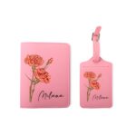 Custom birth flower passport holder and luggage tag set