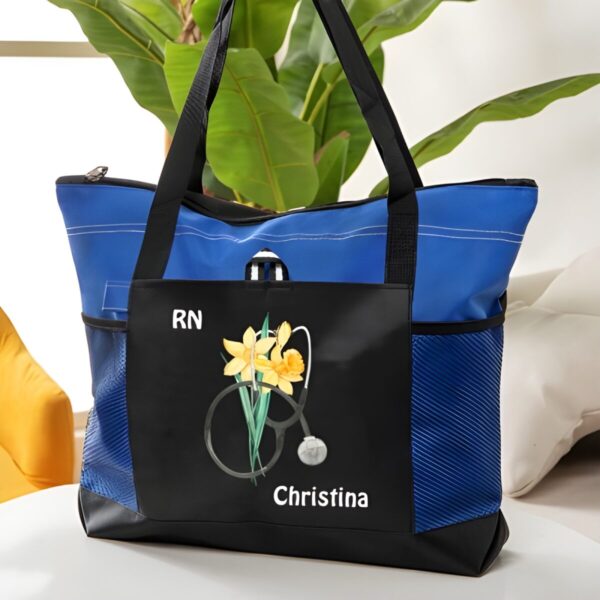 Personalized birth flower nurse tote bag for professionals