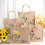 Carry Compassion with a Personalized Nurse Tote Bag – Custom Birth Flower & Stethoscope Design in Rustic Burlap - Image 2