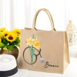 Personalized nurse tote bag with birth flower design