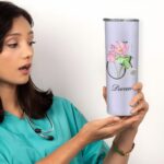 Celebrate Dedication with a Personalized Nurse Tumbler – Custom Watercolor Birth Flower & Stethoscope Design in Stainless Steel - Image 2