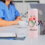 Celebrate Dedication with a Personalized Nurse Tumbler – Custom Watercolor Birth Flower & Stethoscope Design in Stainless Steel - Image 3