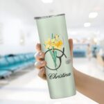 Celebrate Dedication with a Personalized Nurse Tumbler – Custom Watercolor Birth Flower & Stethoscope Design in Stainless Steel - Image 4