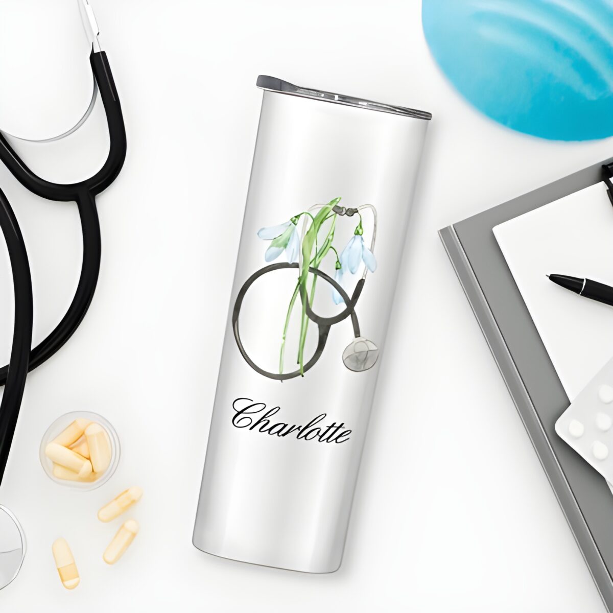 Personalized nurse tumbler with watercolor design