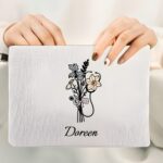 Personalized Birth Flower Medical Cosmetic Bag – Stethoscope Design Makeup Pouch with Wrist Strap for Nurses and Doctors - Image 2