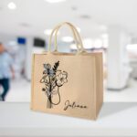 Personalized Birth Flower Medical Jute Tote Bag – Large Capacity Eco Nursing Bag for Everyday Care - Image 3