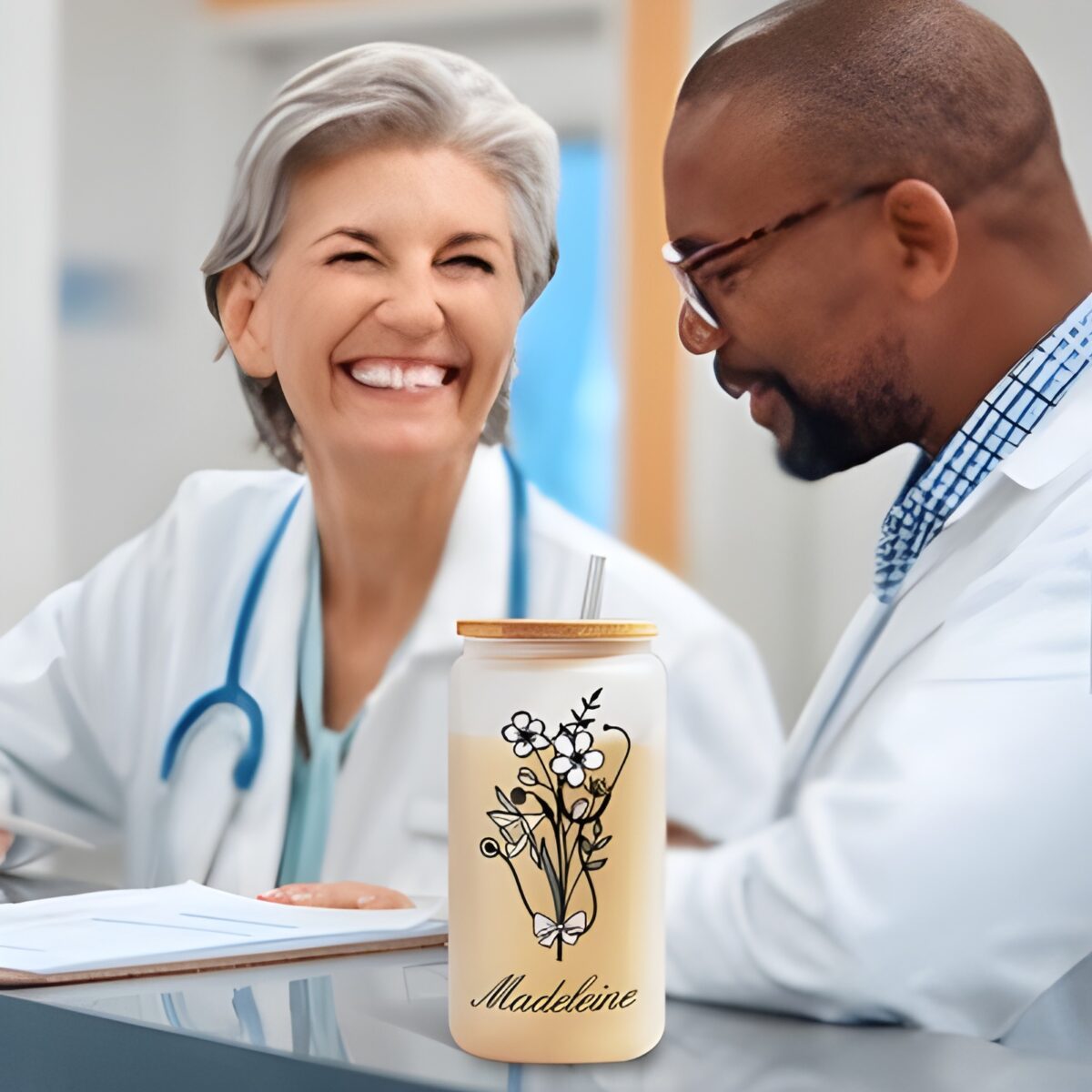 Personalized Birth Flower Medical Tumbler for caregivers