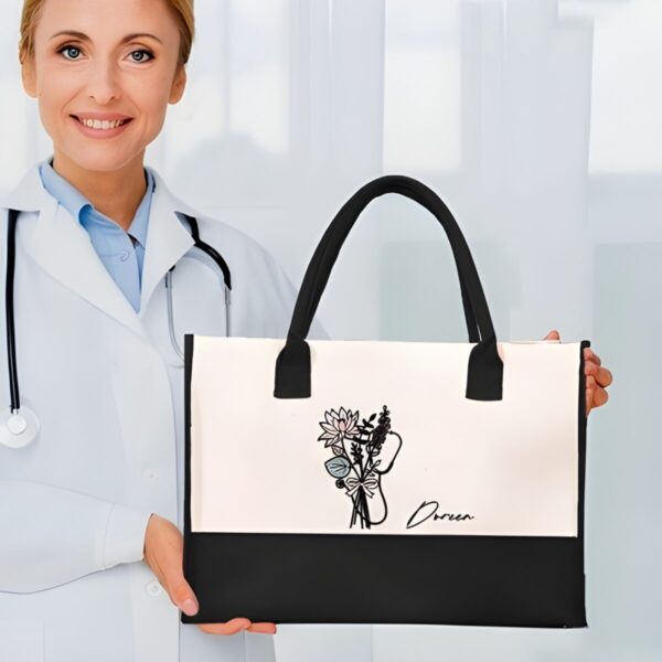 Personalized birth flower nursing tote bag for healthcare professionals