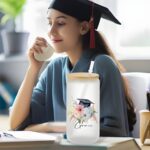 Toast to Achievement with a Personalized Graduation Glass Cup – Frosted Flower Design with Bamboo Lid & Straw - Image 2