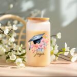 Toast to Achievement with a Personalized Graduation Glass Cup – Frosted Flower Design with Bamboo Lid & Straw - Image 7