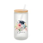 Personalized graduation glass cup with floral design