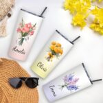 Personalized Birth Flower Stainless Steel Tumbler – 20oz Travel Mug with Straw for Thoughtful Everyday Moments - Image 2