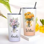 Personalized Birth Flower Stainless Steel Tumbler – 20oz Travel Mug with Straw for Thoughtful Everyday Moments - Image 3