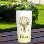 Personalized Birth Flower Stainless Steel Tumbler – 20oz Travel Mug with Straw for Thoughtful Everyday Moments - Image 4