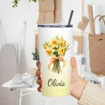 Personalized Birth Flower Stainless Steel Tumbler – 20oz Travel Mug with Straw for Thoughtful Everyday Moments - Image 5
