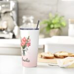 Personalized Birth Flower Stainless Steel Tumbler – 20oz Travel Mug with Straw for Thoughtful Everyday Moments - Image 7
