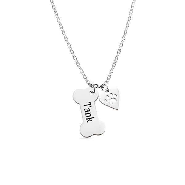 Custom dog bone necklace with paw print for pet lovers