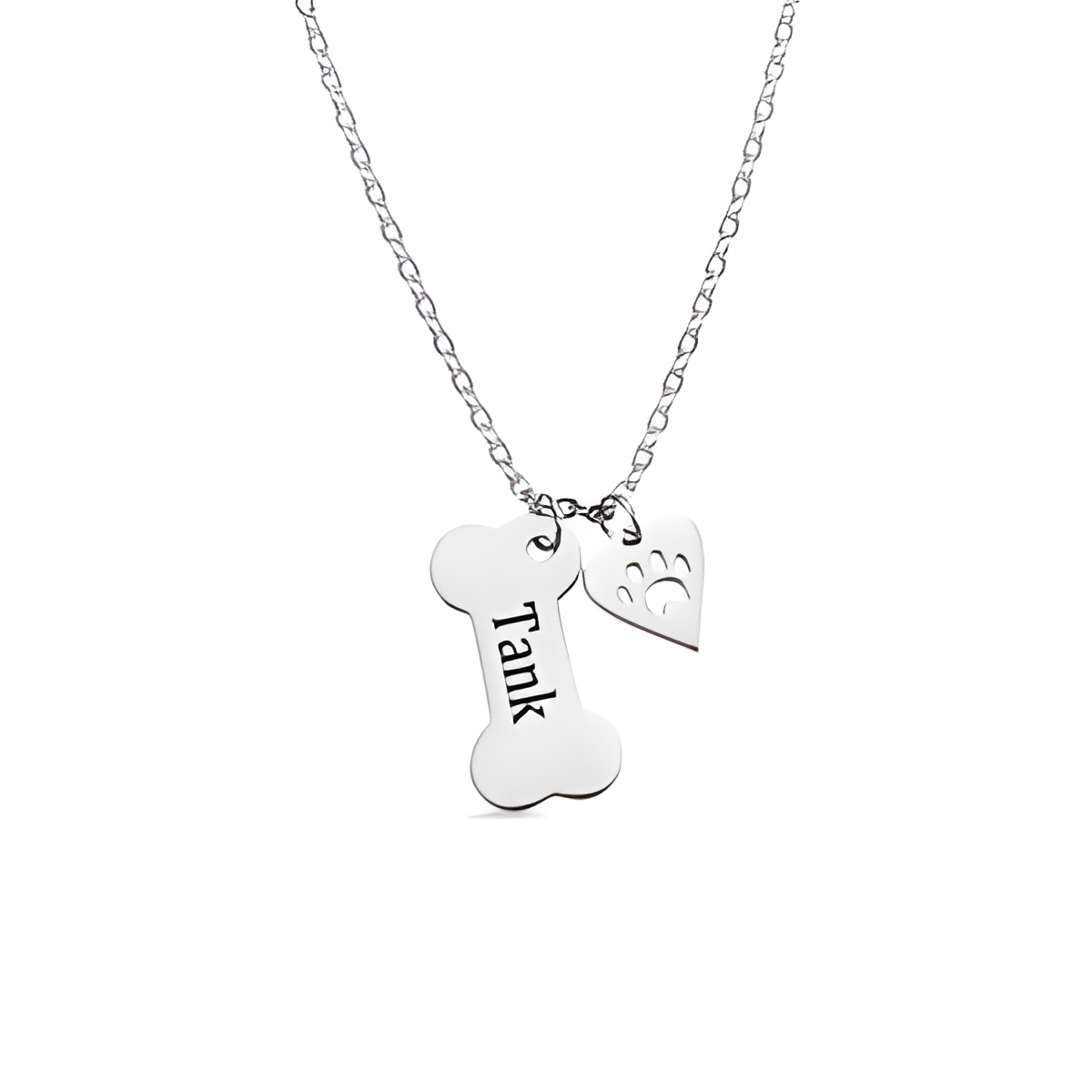 Custom dog bone necklace with paw print for pet lovers