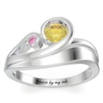 Personalized swirling silver ring with gemstones