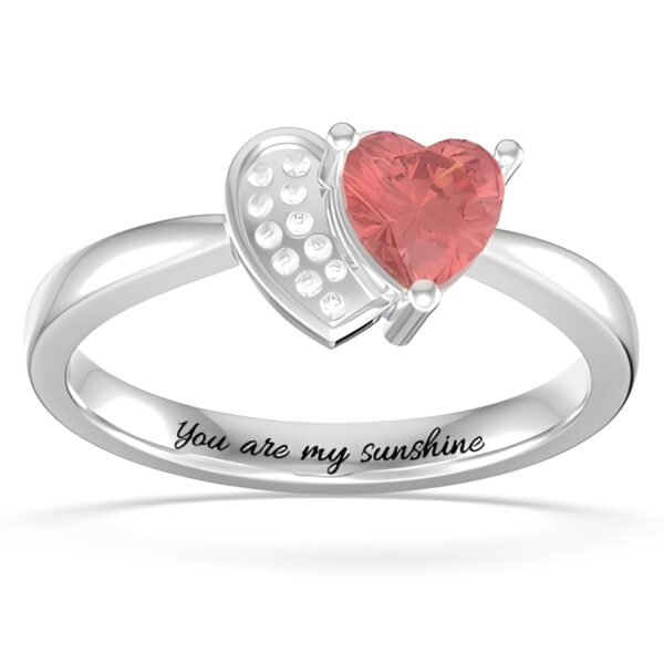 Heart in heart promise ring with birthstone