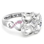 Embrace Eternal Love – Sterling Silver Couple Cats Birthstone Ring – For Cherished Connections - Image 2