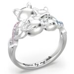 Embrace Eternal Love – Sterling Silver Couple Cats Birthstone Ring – For Cherished Connections - Image 3