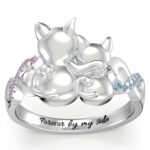 Personalized couple cats birthstone ring for love