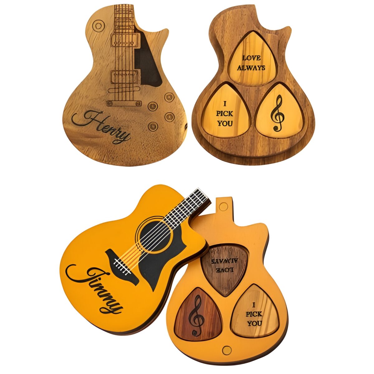 Personalized wooden guitar pick set for music lovers