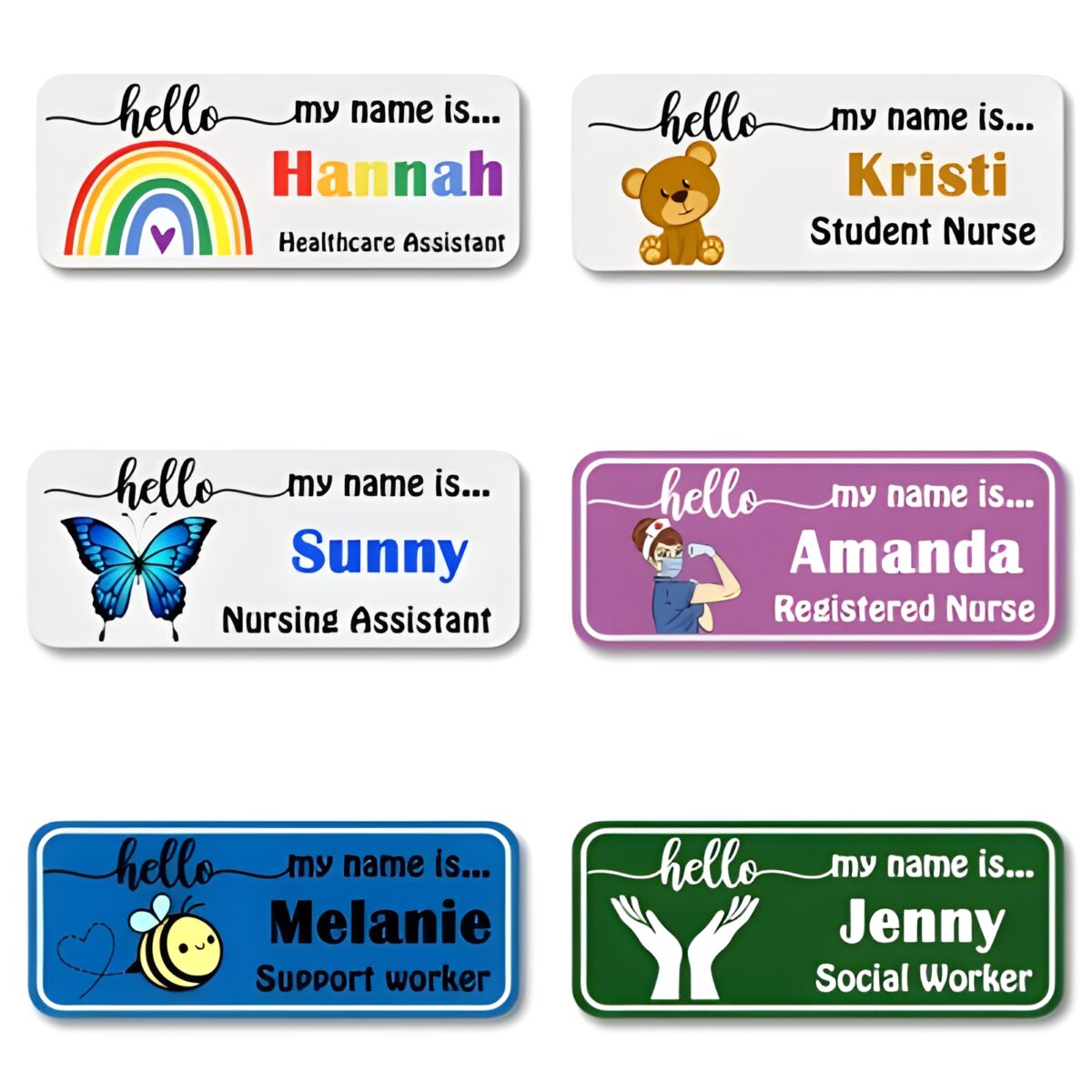Custom name badge with heartfelt symbols for connection