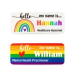 Custom name badge for caregivers with rainbow design