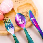 Make Mealtime Fun with a Personalized Bunny Easter Cutlery Set – Colorful Stainless-Steel Fork, Spoon & Knife for Kids’ Baskets - Image 2
