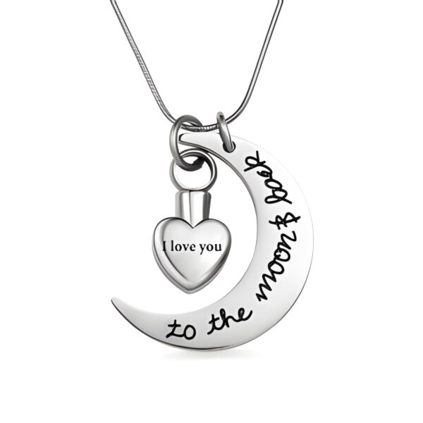 Memorial urn necklace for loved ones with moon pendant