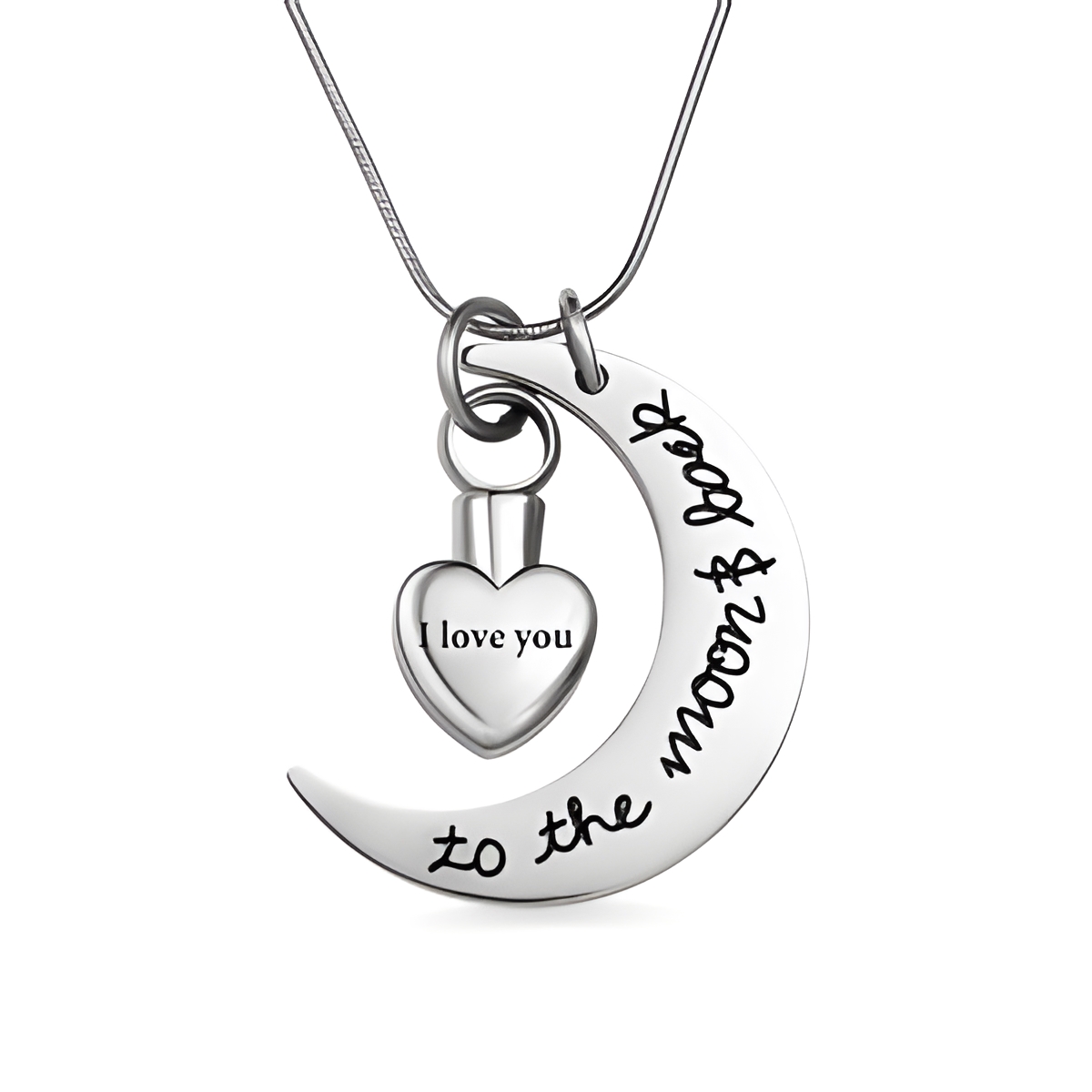 Memorial urn necklace for loved ones with moon pendant