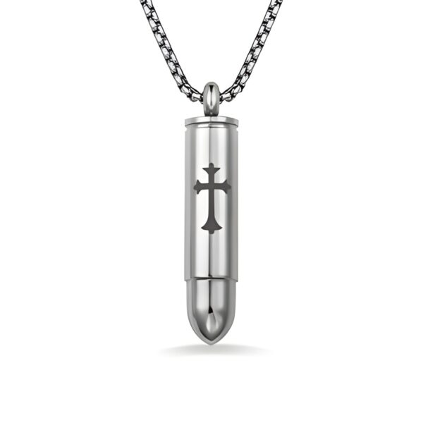 Stainless steel cross bullet urn necklace for remembrance