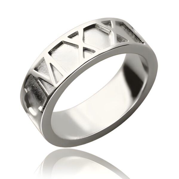 Roman Numerals Sterling Silver Band for cherished memories