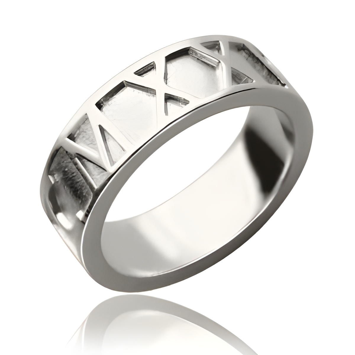 RO03_featured Roman Numerals Sterling Silver Band for cherished memories