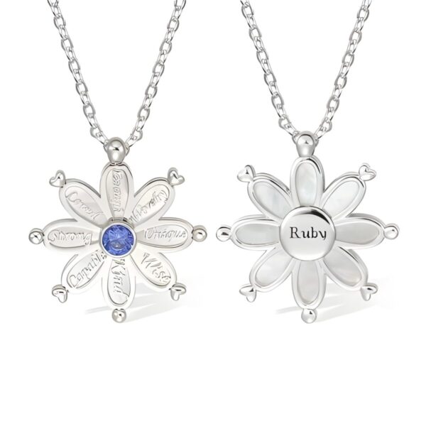 Custom name daisy necklace with birthstone for her
