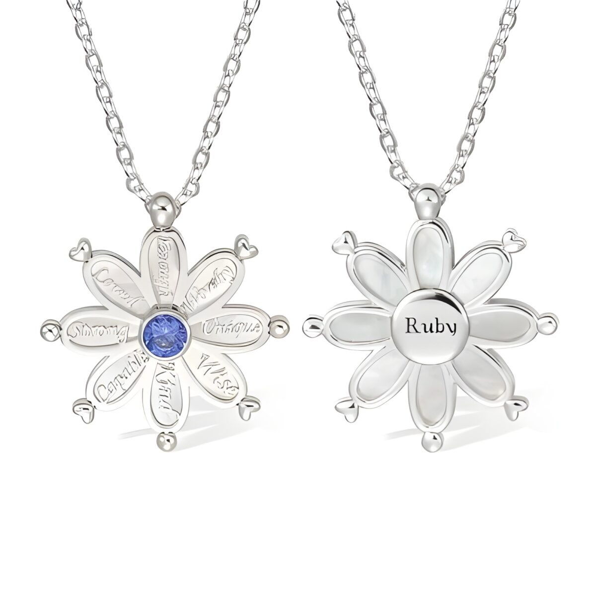 Custom name daisy necklace with birthstone for her