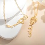 Personalized birth flower necklace with Arabic name